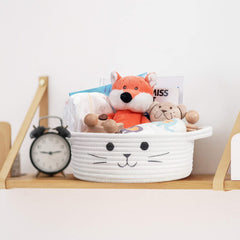 HiChen compact white woven basket folds flat for easy storage.