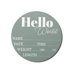 Hickory Hollow Designs sage 6 inch baby announcement sign closeup on durable birch wood