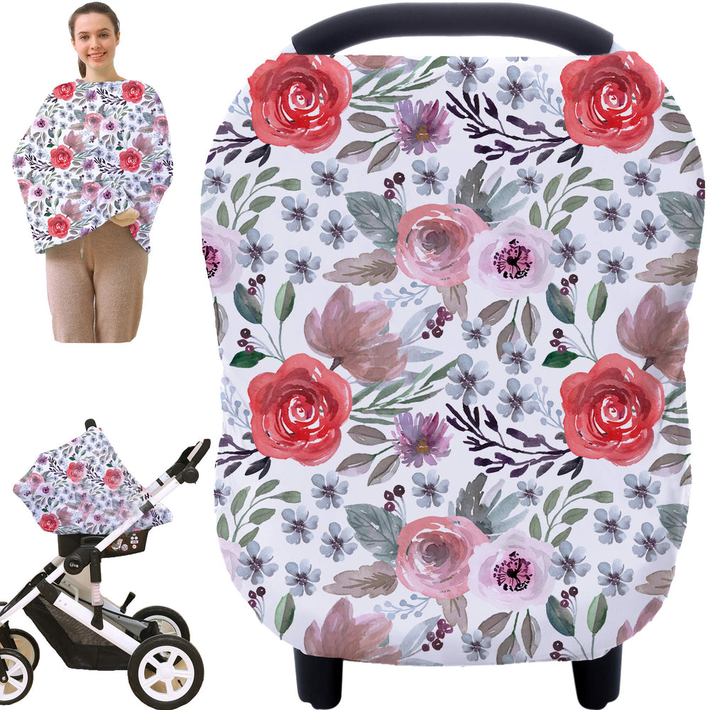 Hicoco multi-use canopy breastfeeding cover purple flower offers private feeding on the go.