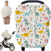Hicoco multi-use carseat cover in dinosaur pattern folded for compact storage.