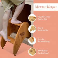Hidden Helper toddler step stool by the bathroom sink for easy handwashing