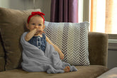 Higher Comfort Grateful Gray blanket full view shows plush softness for newborn snuggles.