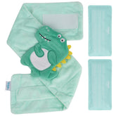 Hilph baby colic wrap in green dinosaur design shown from the front for tummy comfort