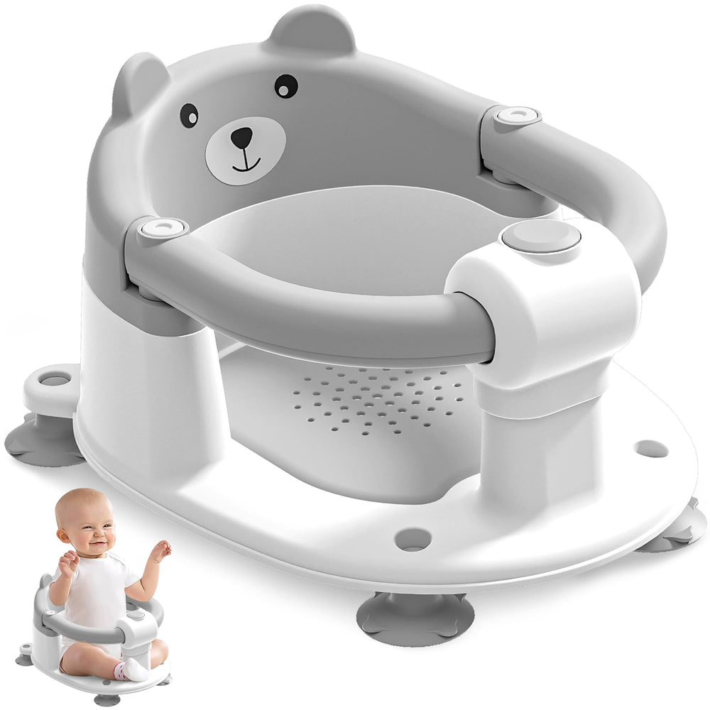 Himold baby bath seat gray front view offers secure sitting during bath time.