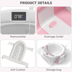 Himold collapsible baby bathtub upgraded cushion supports head and neck