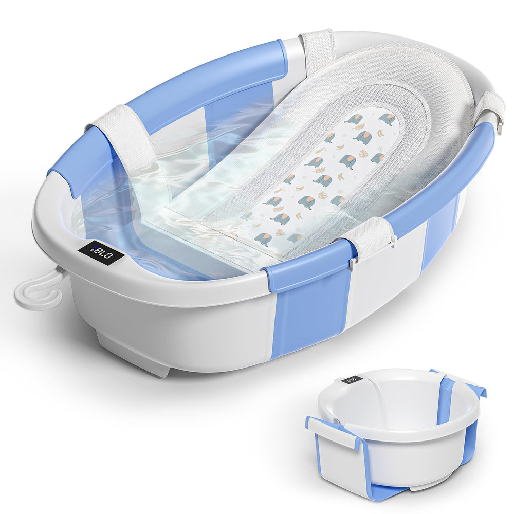 Himold collapsible baby bathtub with roomy interior supports growing babies during baths