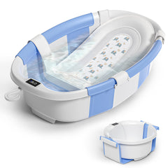 Himold collapsible baby bathtub with roomy interior supports growing babies during baths