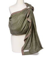 Hip Baby Wrap olive ring sling closeup shows breathable cotton for comfortable baby wearing.