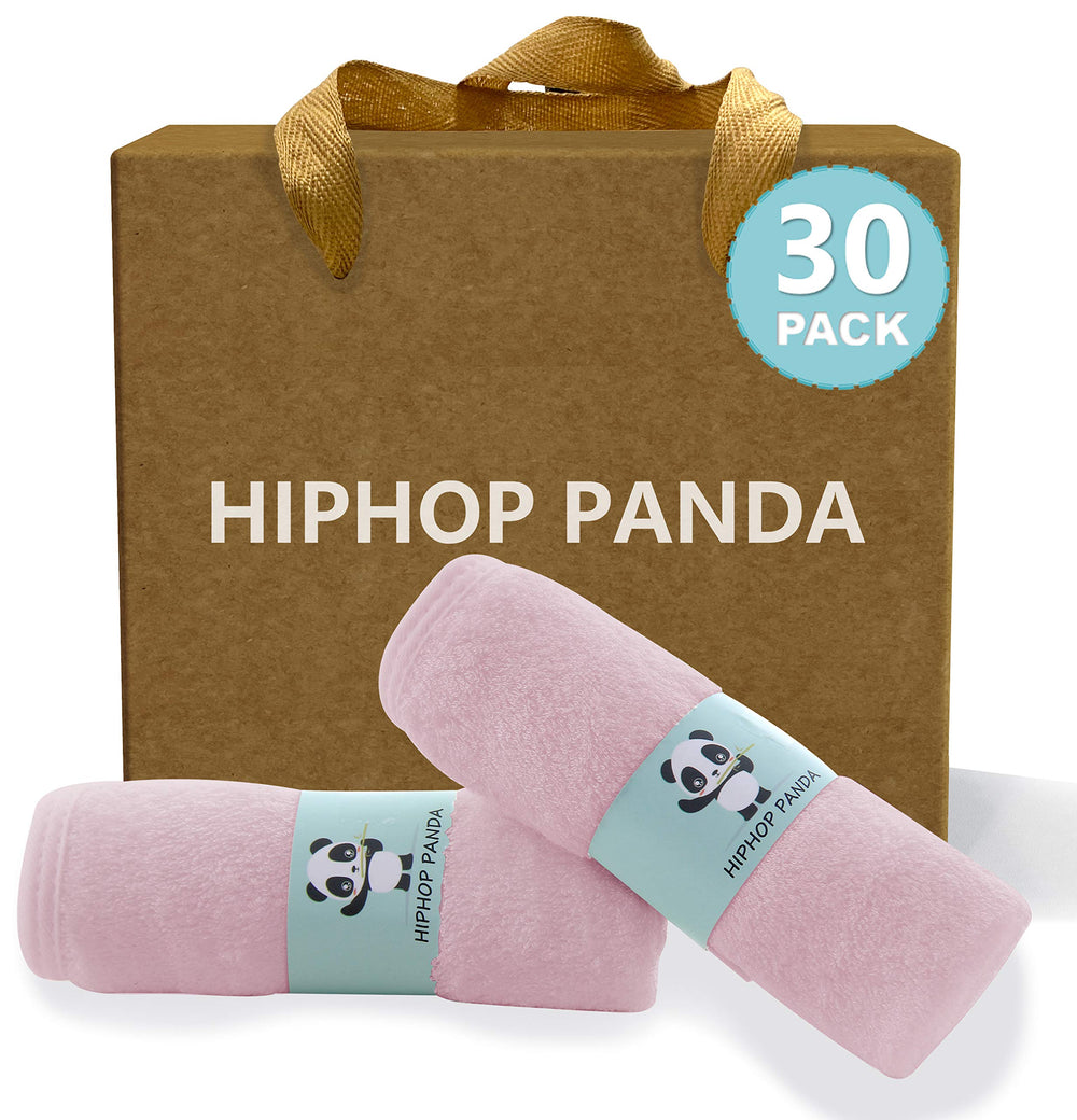 HIPHOP PANDA baby washcloths pink packaging shows gentle, reusable newborn care.