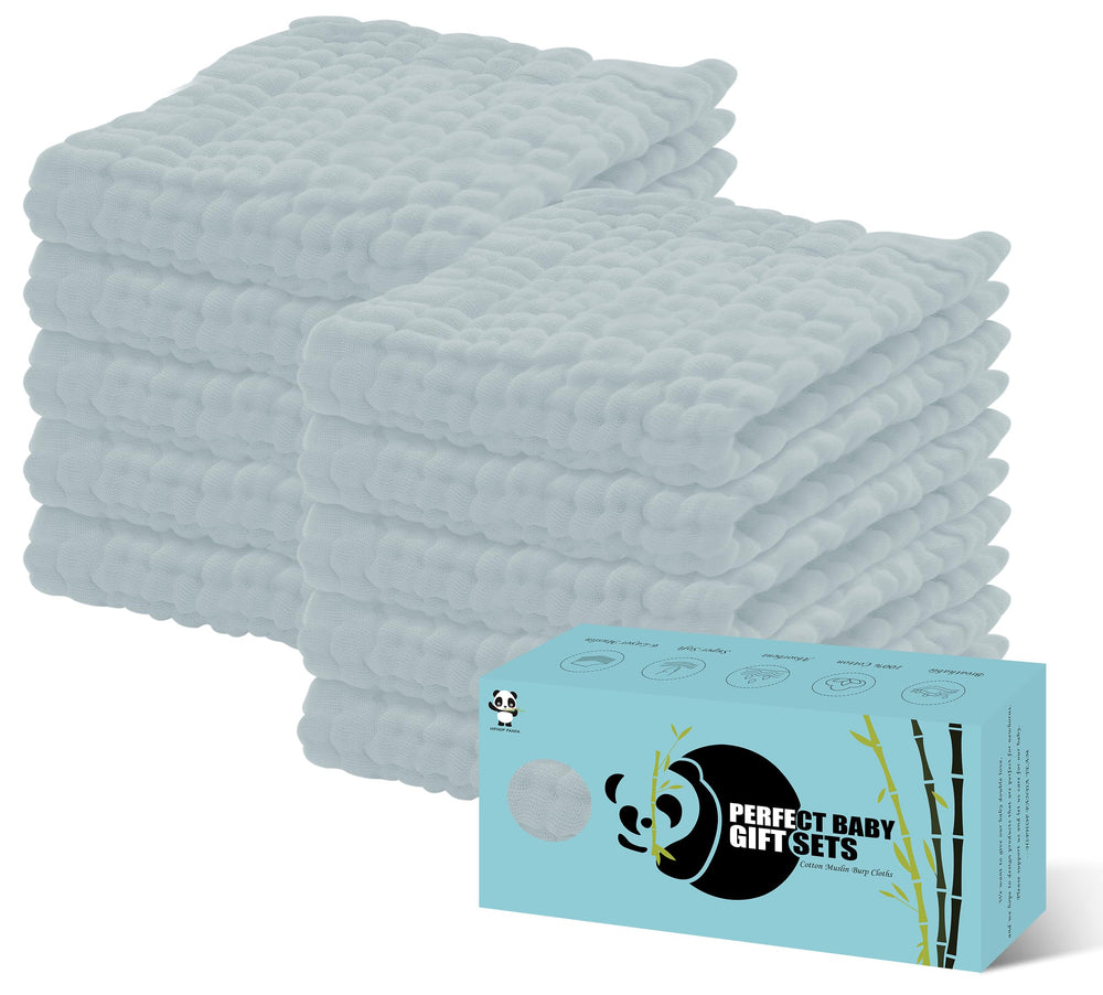 HIPHOP PANDA slate burp cloth pack front shows six-layer absorbency for spills.