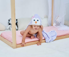 HIPHOP PANDA hooded towel 30x30 inch flat layout highlights generous size for toddlers