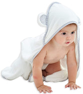 HIPHOP PANDA hooded towel front view in white—large 30x30 for quick bath drying.