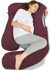 HIPHOP PANDA U-shaped pregnancy pillow in burgundy supports full-body comfort for restful sleep.