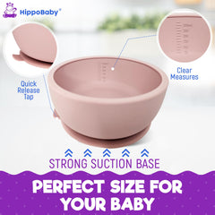 HippoBaby bib rose with broad pocket helps catch spills during feeding.
