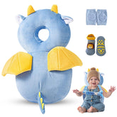 HippoBaby head protector backpack Blue Dragon front view demonstrates toddler safety cushion during play