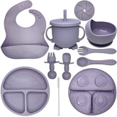 HippoBaby lavender plate with dividers supports self-feeding and organized meals.