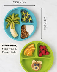 Hippypotamus divided-sections plate highlights three compartments for balanced portions