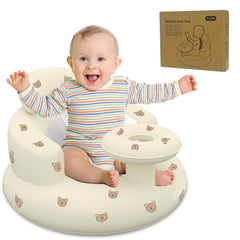 HitTopss inflatable baby seat front view shows secure coziness and supported posture for early sitting