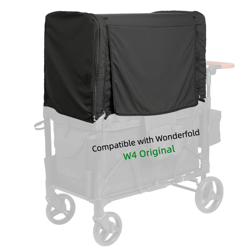 Hiviva wagon weather shield front view showing full canopy protection for outdoor rides