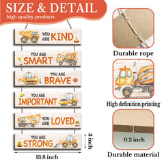 HIWERAN construction truck wall signs wooden plaques provide durable decor for bedrooms.