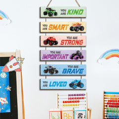 HIWERAN racing car wall art layout for versatile playroom styling