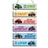 HIWERAN racing car wall sign in wood decor for kids’ room, durable print