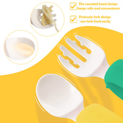 HIWOOD baby spoon with rounded hollow handle is easy for tiny hands to grasp.