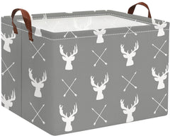 HIYAGON baby basket grey deers front view shows versatile storage for toys and textiles