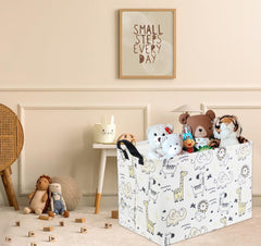 HIYAGON Baby Baskets folded for space-saving storage in small rooms.