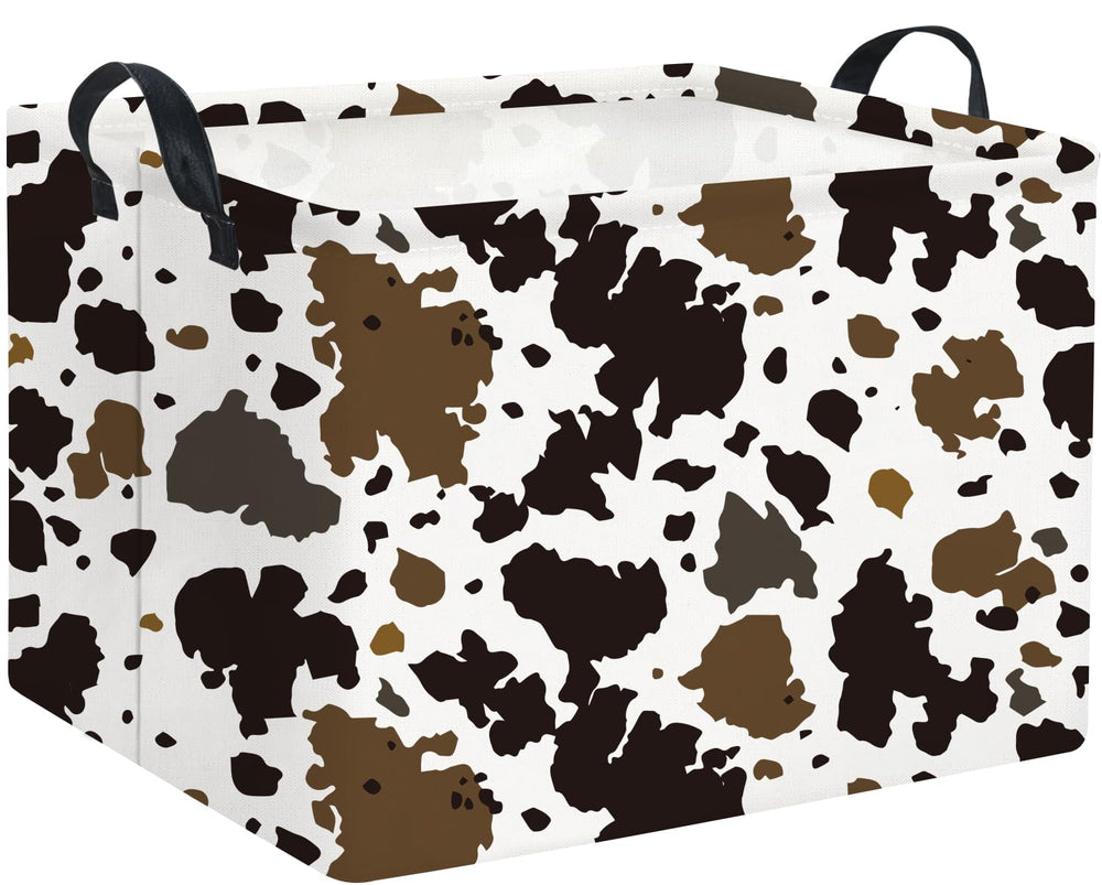 HIYAGON Rectangular Cow Basket front view keeps toys organized in kids' room.