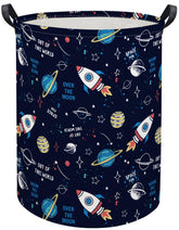 HIYAGON kids laundry basket with rocket planet design, spacious toy and clothing storage for nursery.