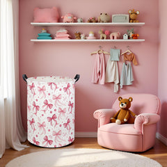 HIYAGON Nursery basket pink bowknot showcases gentle color and decorative accent for girl rooms.