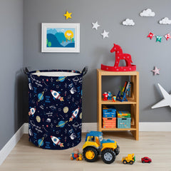 HIYAGON nursery hamper showcases dinosaur pattern; great for organizing clothes and toys.