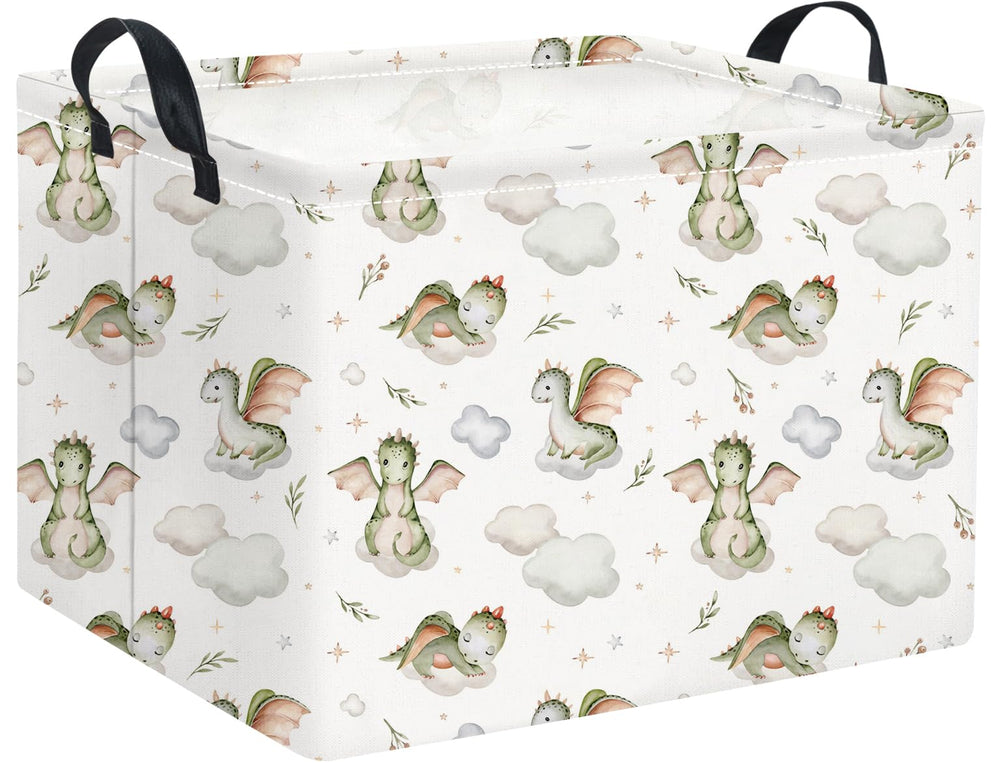 HIYAGON rectangular baby basket in dinosaur design for toy storage and room decor