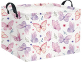 HIYAGON rectangular pink basket with watercolor butterfly design for stylish storage