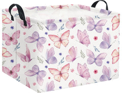 HIYAGON rectangular pink basket with watercolor butterfly design for stylish storage
