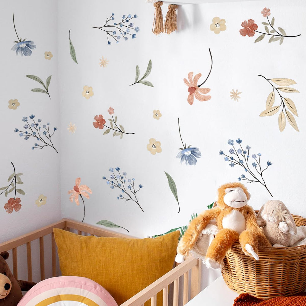 HJKlove Boho colorful flower wall decal β brighten bedrooms with whimsical floral vibes.