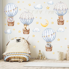 HJKlove hot-air-balloon wall decal featuring elephants for playful nursery decor