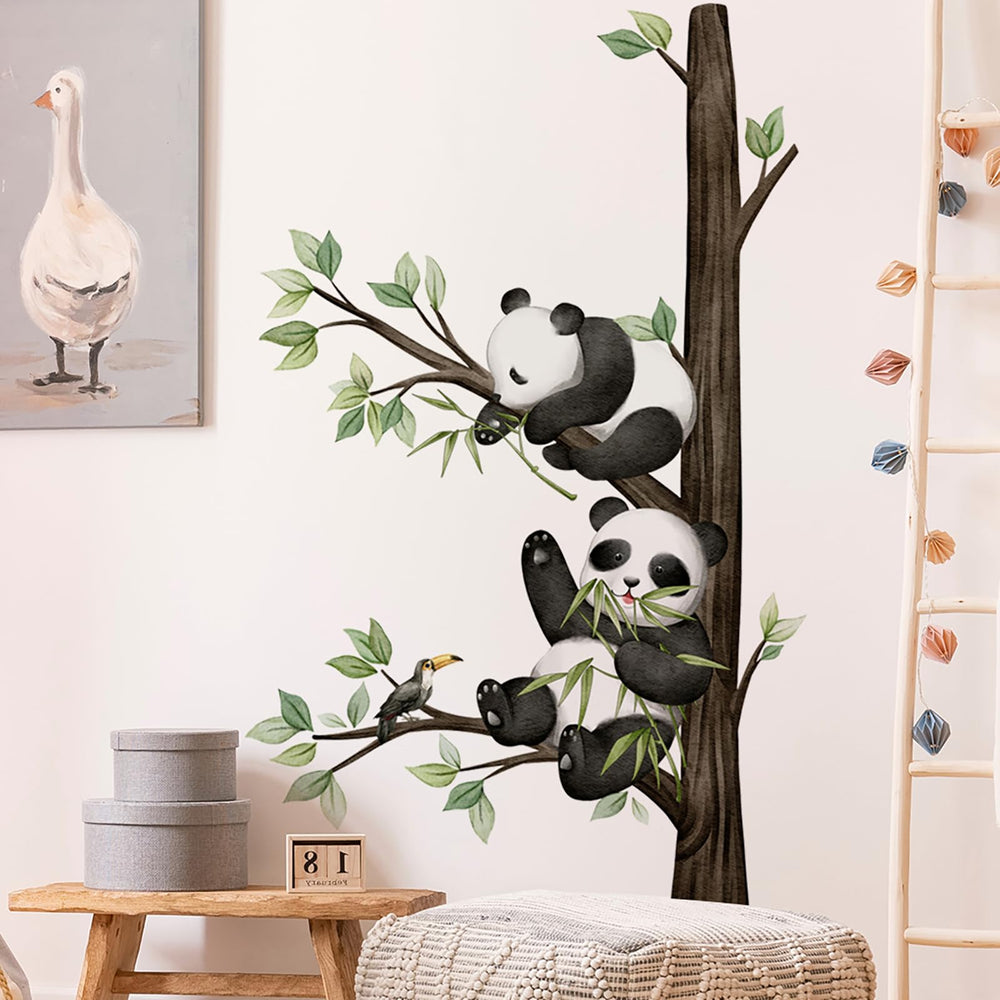 HJKlove Panda wall sticker on a tree branch adds playful charm to kids room