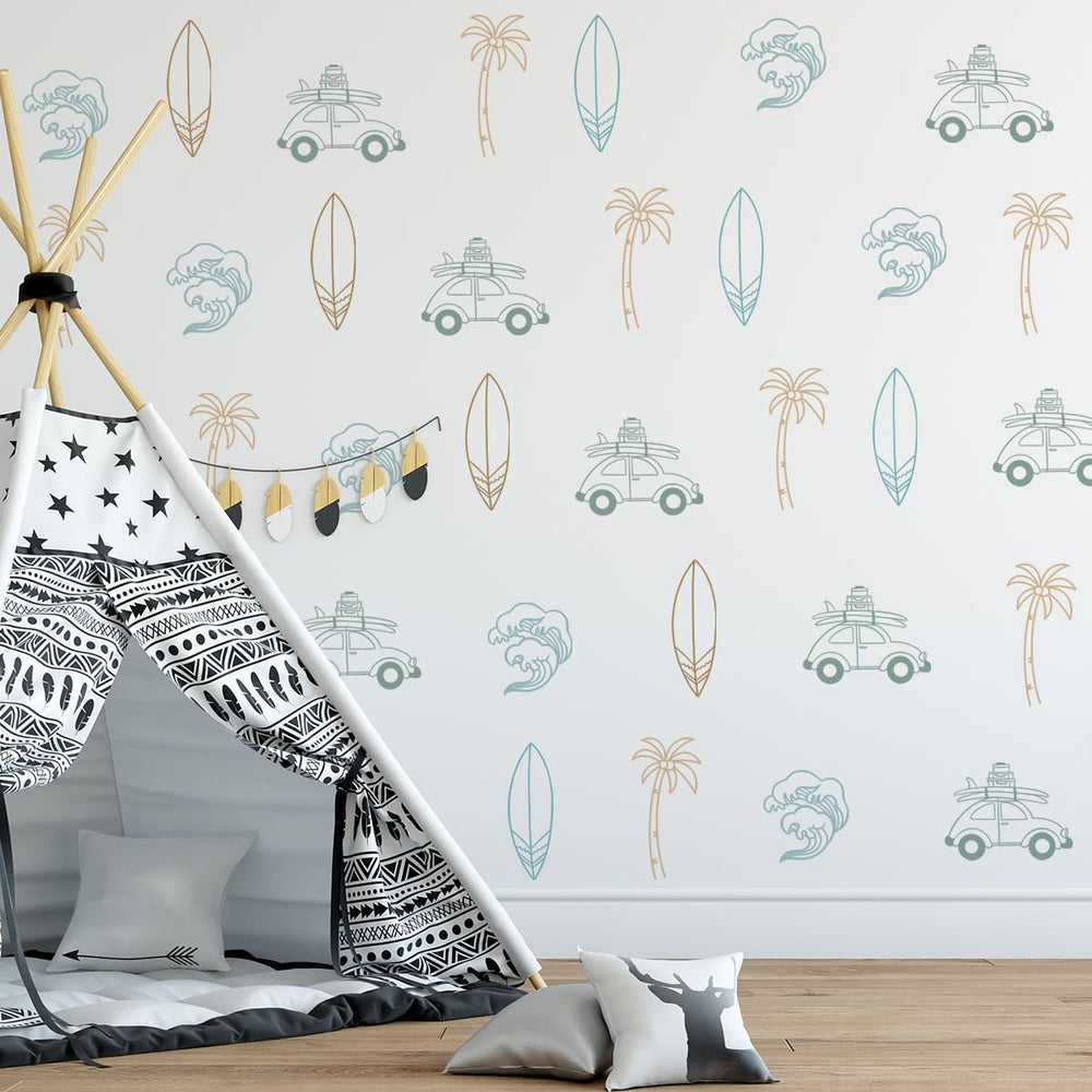 HJKlove retro surfer wall sticker ocean waves adds coastal vibes to kids' room