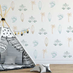 HJKlove retro surfer wall sticker ocean waves adds coastal vibes to kids' room