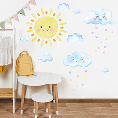 HJKlove sun wall decal adds cheerful warmth to kids' rooms with a watercolor sun.