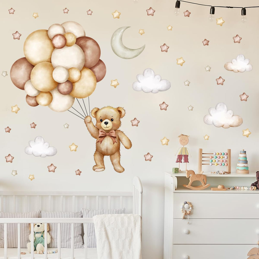 HJKlove teddy bear wall decal with balloons enhances nursery whimsy and calm