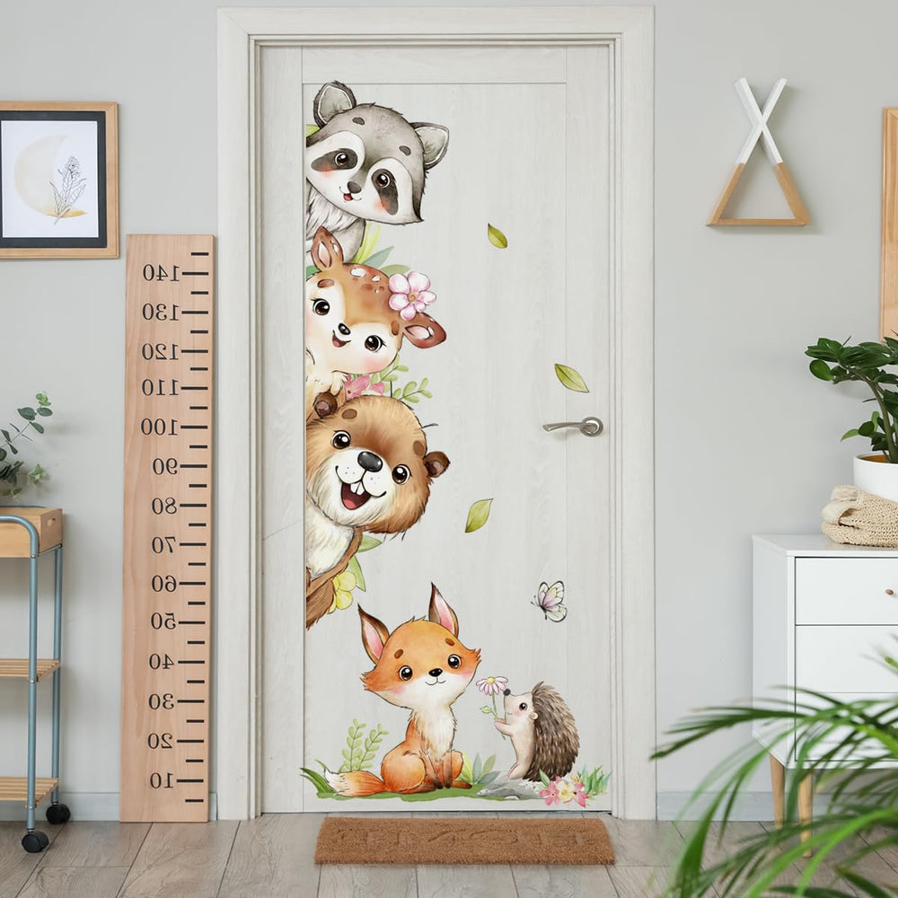 HJKlove watercolor jungle raccoon wall decal brightens the nursery with playful charm.
