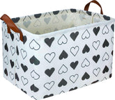 HKEC rectangle black heart basket front view showing stylish storage for toys or books