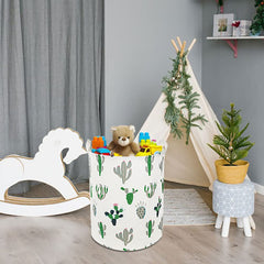 HKEC Green Cactus Laundry Basket with waterproof coating protects damp clothes.