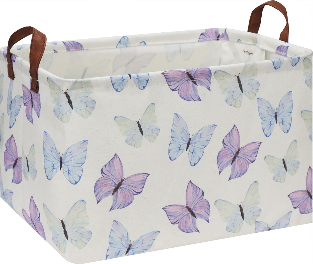 HKEC rectangle storage basket top view with blue-purple butterfly motif, ideal for toy organization