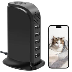 HKFUG WiFi USB Charger Camera front view, discreet home monitoring.