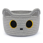 Hkojewp cat basket gray front view highlights durable cotton rope for tidy storage.