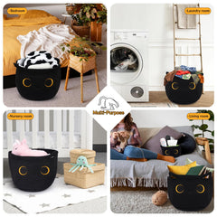 Hkojewp cat-pattern basket in living room decor with soft, durable cotton rope.